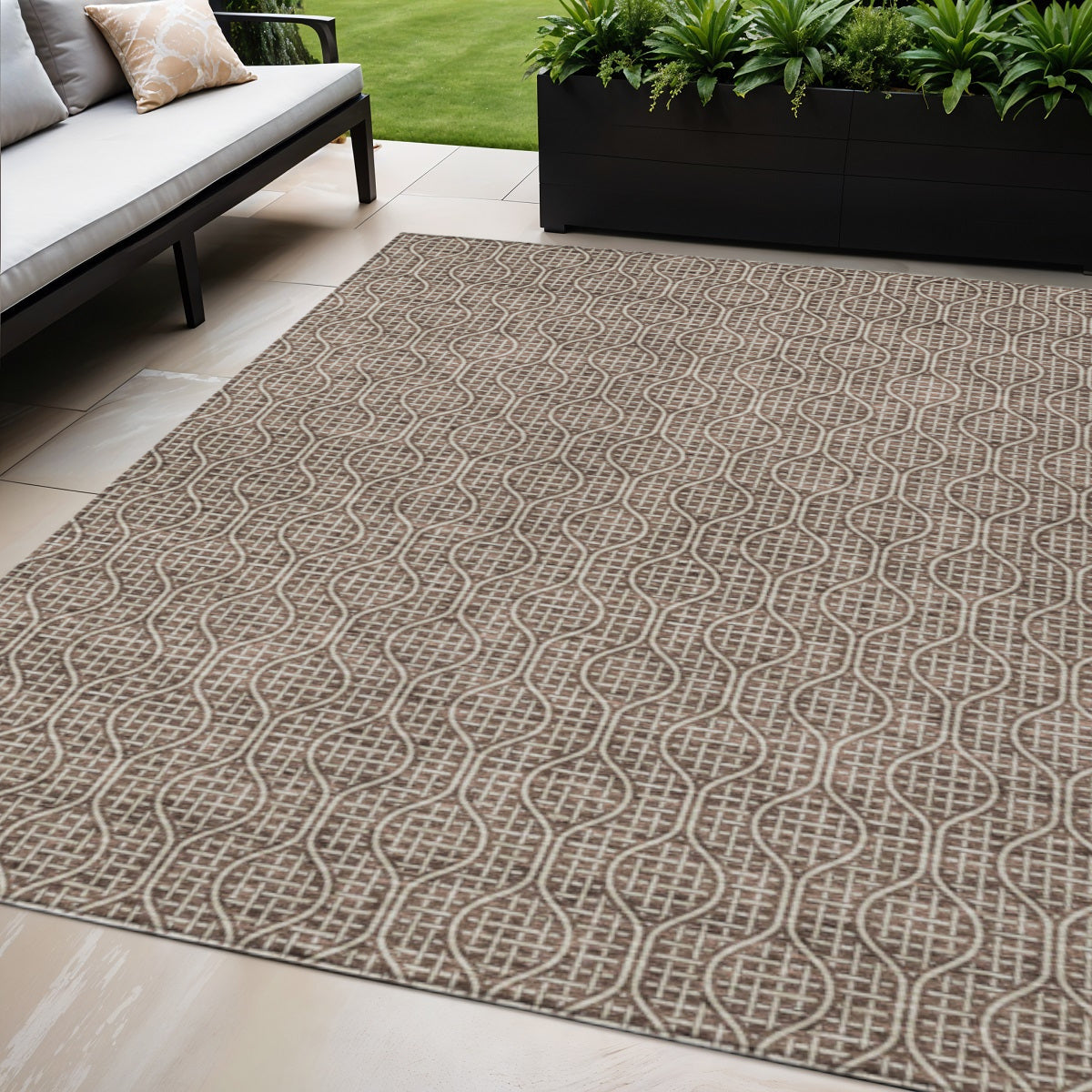 Tabselect Home Line 5' X 8' Brown And Beige Geometric Washable Indoor Outdoor Area Rug