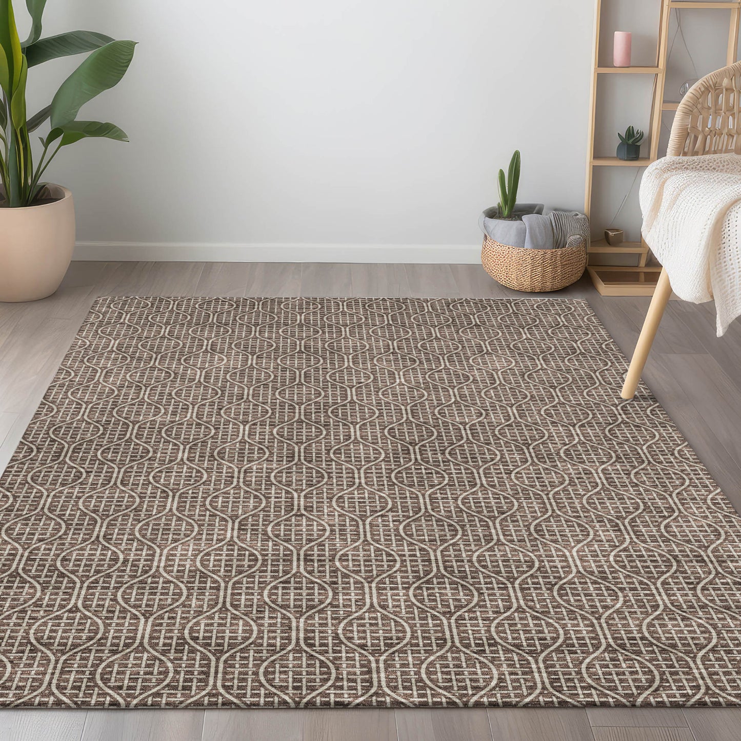 Tabselect Home Line 5' X 8' Brown And Beige Geometric Washable Indoor Outdoor Area Rug