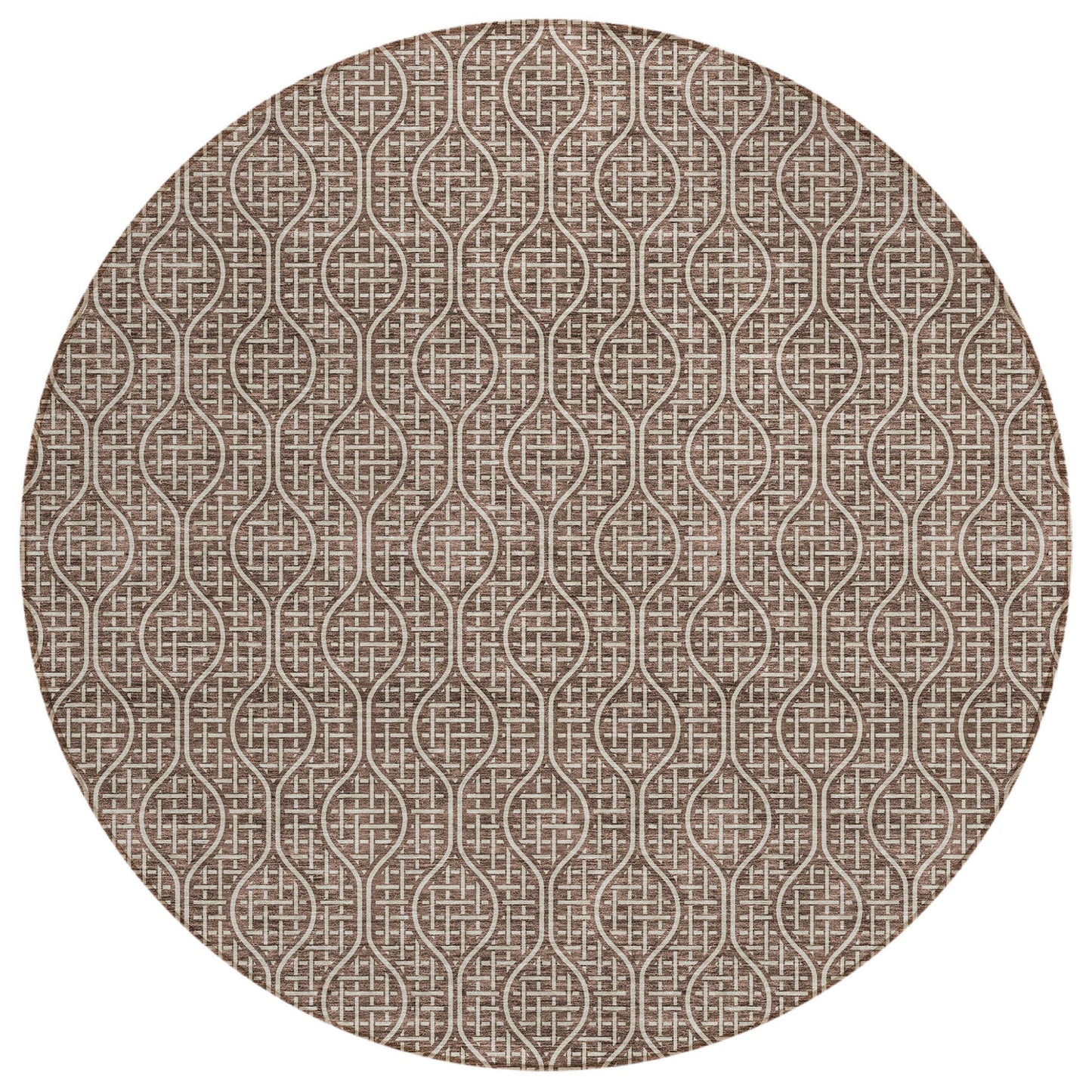 Tabselect Home Line 8' Brown And Beige Round Geometric Washable Indoor Outdoor Area Rug