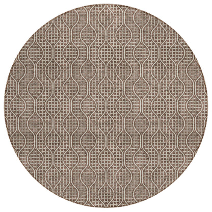 Tabselect Home Line 8' Brown And Beige Round Geometric Washable Indoor Outdoor Area Rug