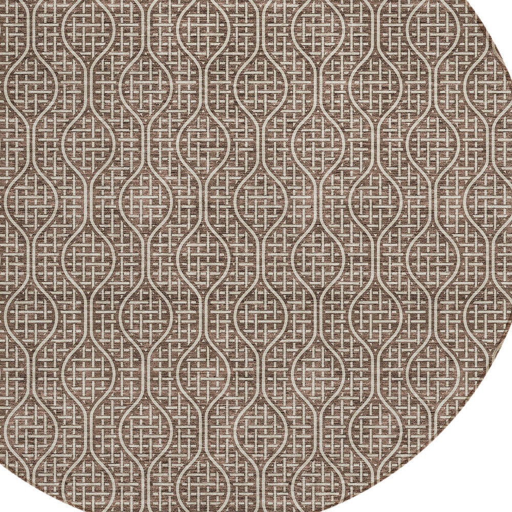 Tabselect Home Line 8' Brown And Beige Round Geometric Washable Indoor Outdoor Area Rug