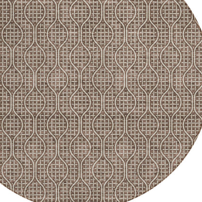 Tabselect Home Line 8' Brown And Beige Round Geometric Washable Indoor Outdoor Area Rug
