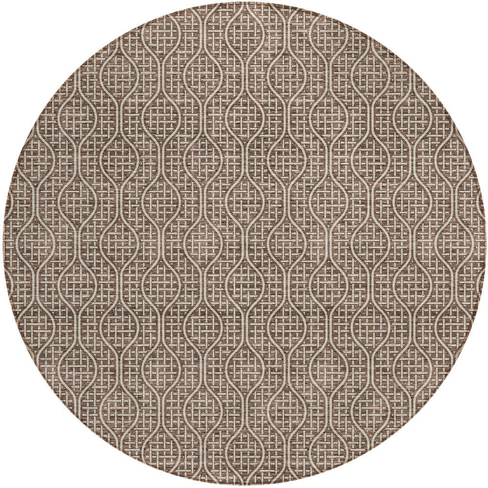 Tabselect Home Line 8' Brown And Beige Round Geometric Washable Indoor Outdoor Area Rug