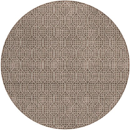 Tabselect Home Line 8' Brown And Beige Round Geometric Washable Indoor Outdoor Area Rug
