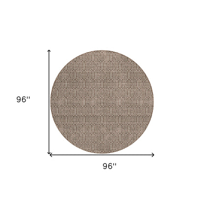 Tabselect Home Line 8' Brown And Beige Round Geometric Washable Indoor Outdoor Area Rug