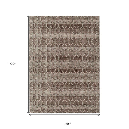 Tabselect Home Line 8' X 10' Brown And Beige Geometric Washable Indoor Outdoor Area Rug