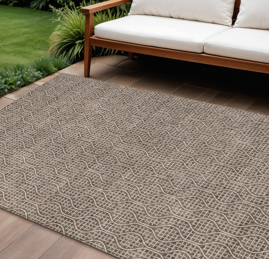 Tabselect Home Line 8' X 10' Brown And Beige Geometric Washable Indoor Outdoor Area Rug