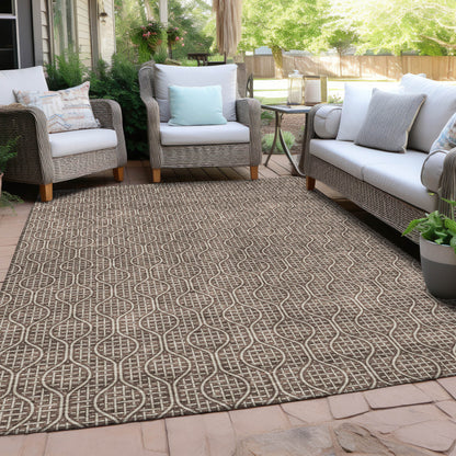Tabselect Home Line 8' X 10' Brown And Beige Geometric Washable Indoor Outdoor Area Rug
