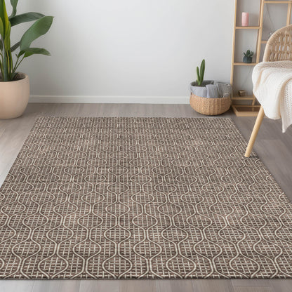 Tabselect Home Line 8' X 10' Brown And Beige Geometric Washable Indoor Outdoor Area Rug