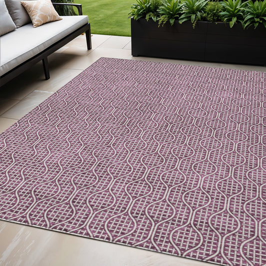 Tabselect Home Line 5' X 8' Eggplant And Ivory Geometric Washable Indoor Outdoor Area Rug