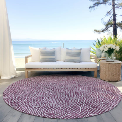 Tabselect Home Line 8' Eggplant And Ivory Round Geometric Washable Indoor Outdoor Area Rug