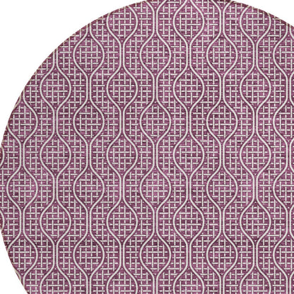 Tabselect Home Line 8' Eggplant And Ivory Round Geometric Washable Indoor Outdoor Area Rug