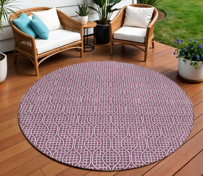 Tabselect Home Line 8' Eggplant And Ivory Round Geometric Washable Indoor Outdoor Area Rug