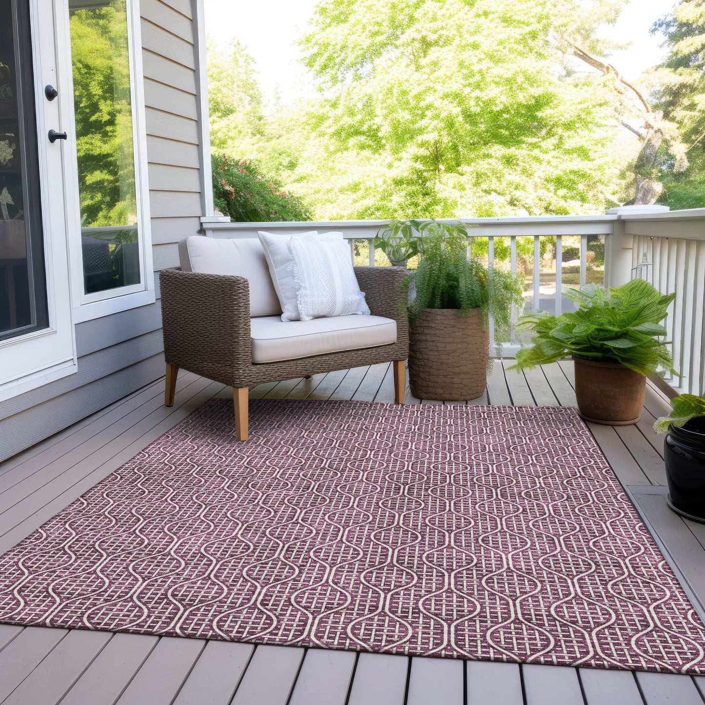 Tabselect Home Line 8' X 10' Eggplant And Ivory Geometric Washable Indoor Outdoor Area Rug