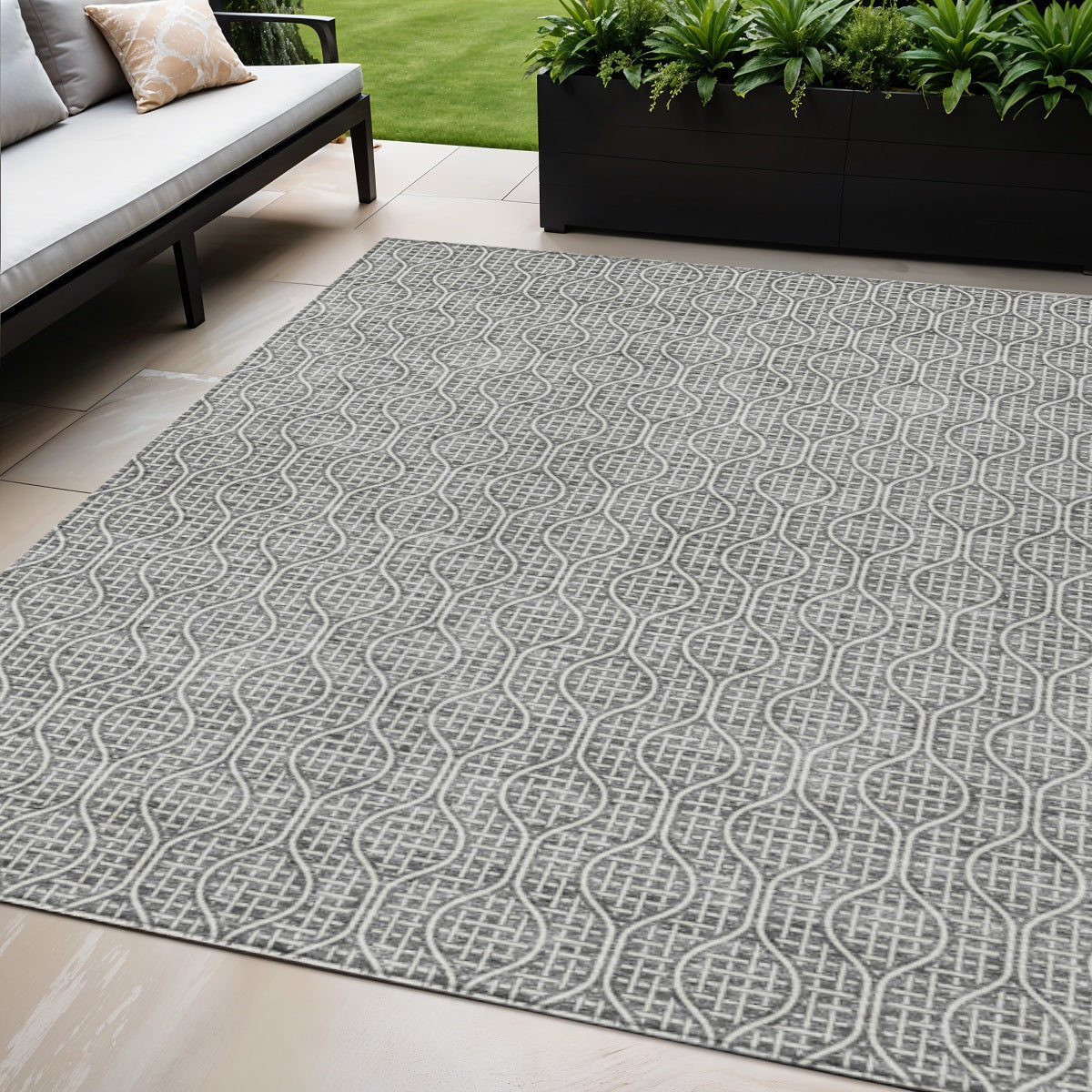 Tabselect Home Line 5' X 8' Gray And Ivory Geometric Washable Indoor Outdoor Area Rug