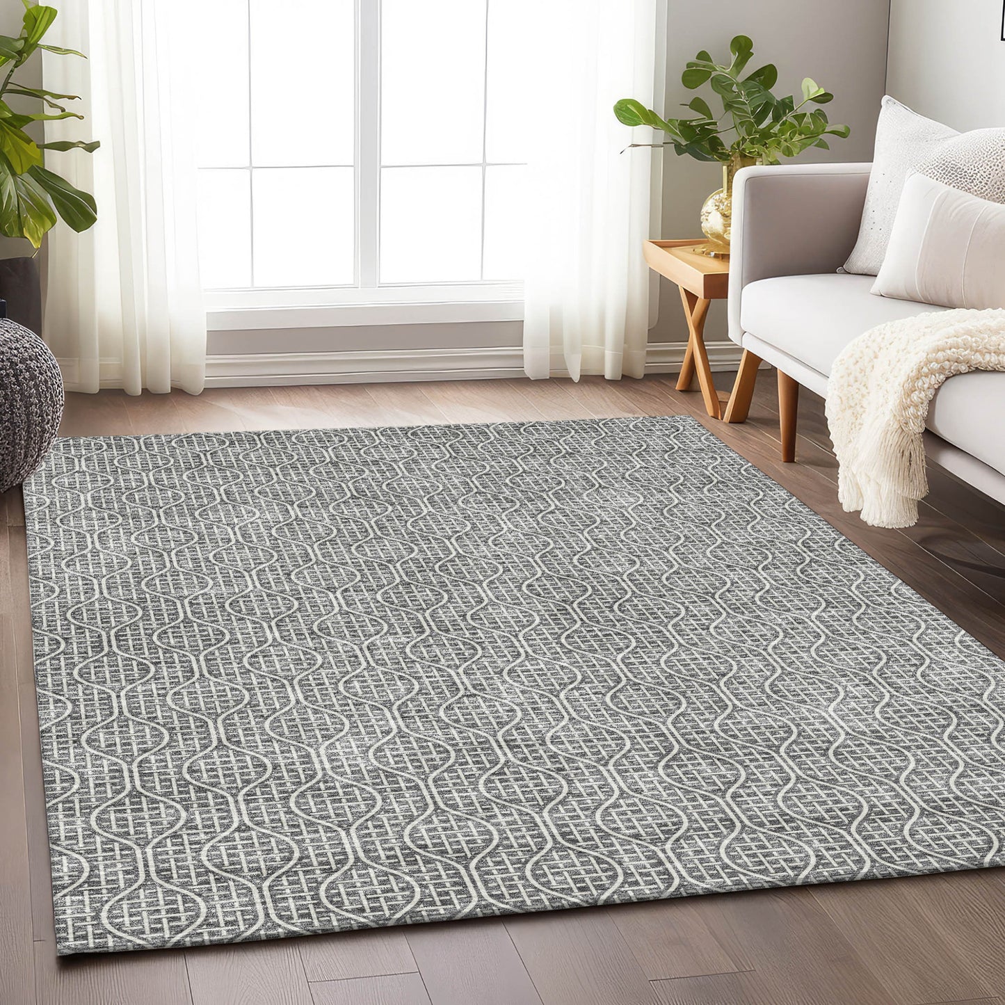 Tabselect Home Line 5' X 8' Gray And Ivory Geometric Washable Indoor Outdoor Area Rug