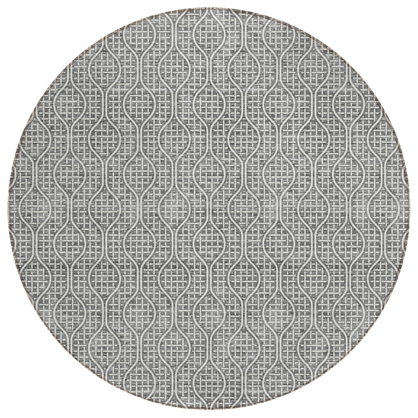 Tabselect Home Line 8' Gray And Ivory Round Geometric Washable Indoor Outdoor Area Rug