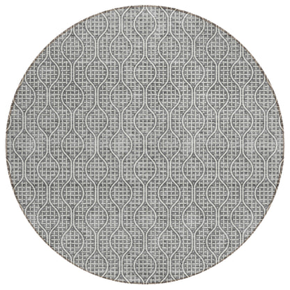 Tabselect Home Line 8' Gray And Ivory Round Geometric Washable Indoor Outdoor Area Rug