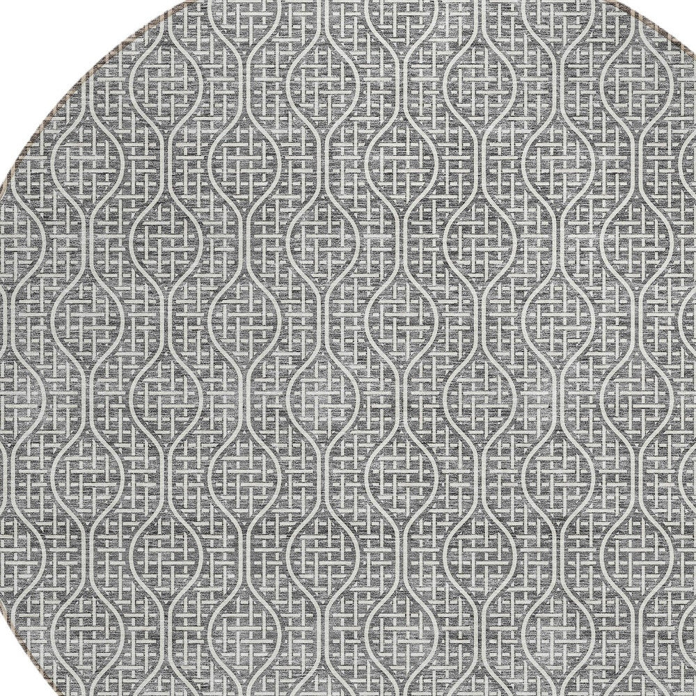 Tabselect Home Line 8' Gray And Ivory Round Geometric Washable Indoor Outdoor Area Rug