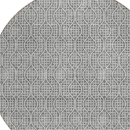 Tabselect Home Line 8' Gray And Ivory Round Geometric Washable Indoor Outdoor Area Rug