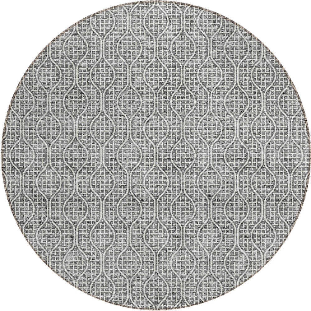 Tabselect Home Line 8' Gray And Ivory Round Geometric Washable Indoor Outdoor Area Rug