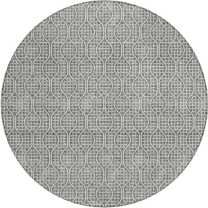 Tabselect Home Line 8' Gray And Ivory Round Geometric Washable Indoor Outdoor Area Rug