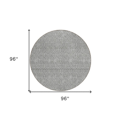 Tabselect Home Line 8' Gray And Ivory Round Geometric Washable Indoor Outdoor Area Rug