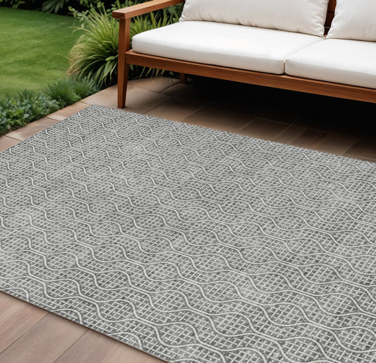 Tabselect Home Line 8' X 10' Gray And Ivory Geometric Washable Indoor Outdoor Area Rug