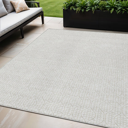 Tabselect Home Line 5' X 8' Ivory And Beige Geometric Washable Indoor Outdoor Area Rug