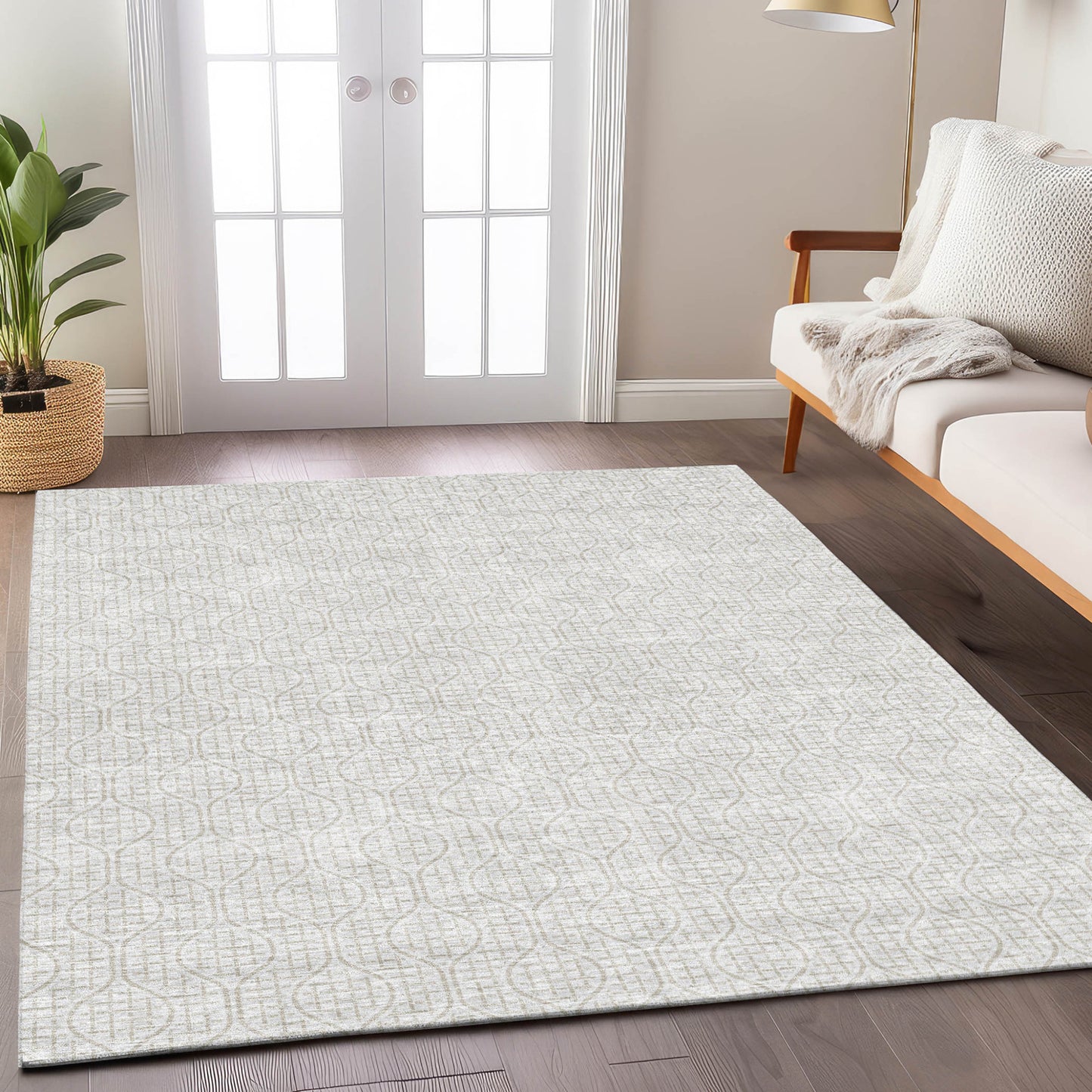 Tabselect Home Line 5' X 8' Ivory And Beige Geometric Washable Indoor Outdoor Area Rug