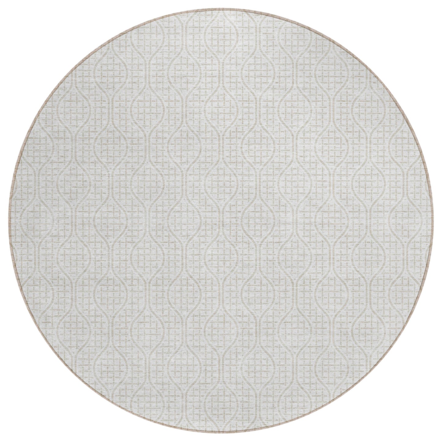 Tabselect Home Line 8' Ivory And Beige Round Geometric Washable Indoor Outdoor Area Rug