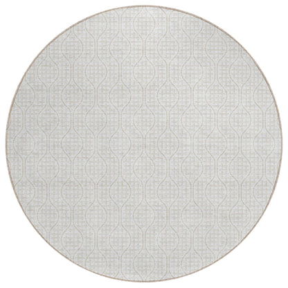 Tabselect Home Line 8' Ivory And Beige Round Geometric Washable Indoor Outdoor Area Rug