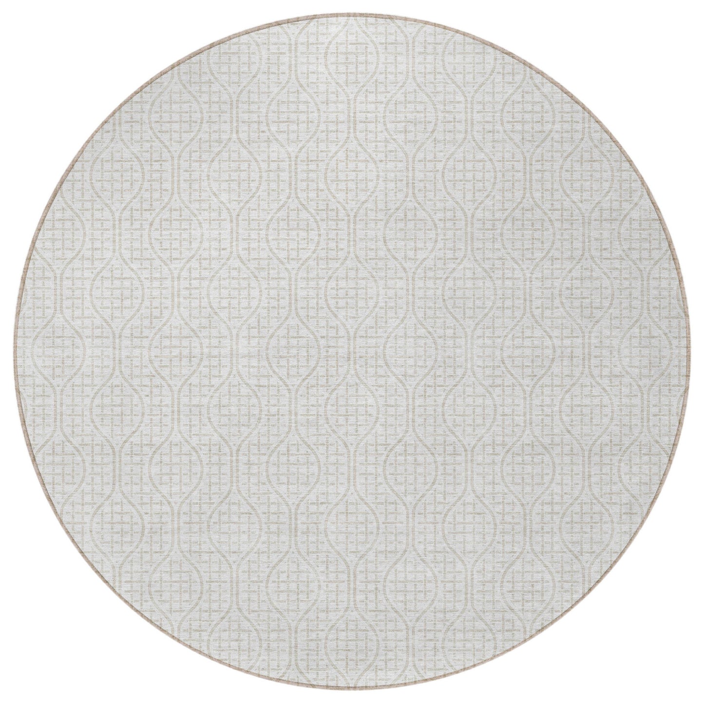 Tabselect Home Line 8' Ivory And Beige Round Geometric Washable Indoor Outdoor Area Rug