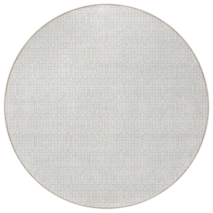 Tabselect Home Line 8' Ivory And Beige Round Geometric Washable Indoor Outdoor Area Rug
