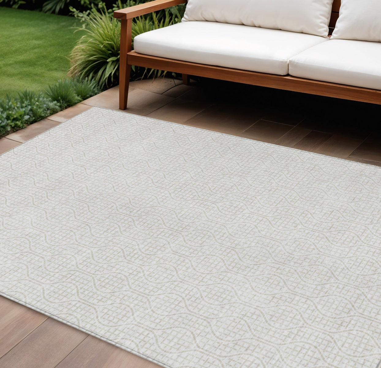 Tabselect Home Line 8' X 10' Ivory And Beige Geometric Washable Indoor Outdoor Area Rug