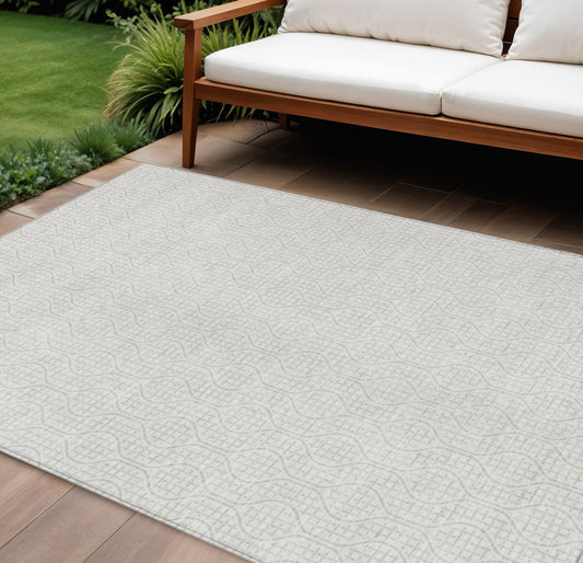 Tabselect Home Line 8' X 10' Ivory And Beige Geometric Washable Indoor Outdoor Area Rug