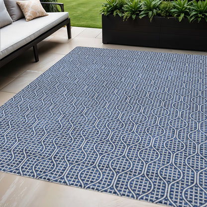 Tabselect Home Line 5' X 8' Navy Blue And Ivory Geometric Washable Indoor Outdoor Area Rug