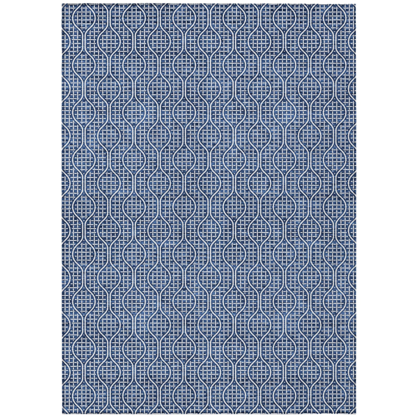 Tabselect Home Line 5' X 8' Navy Blue And Ivory Geometric Washable Indoor Outdoor Area Rug
