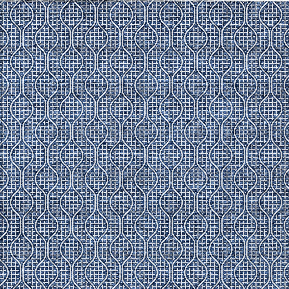 Tabselect Home Line 5' X 8' Navy Blue And Ivory Geometric Washable Indoor Outdoor Area Rug