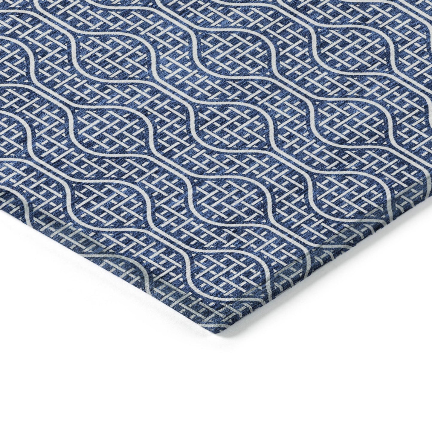 Tabselect Home Line 5' X 8' Navy Blue And Ivory Geometric Washable Indoor Outdoor Area Rug