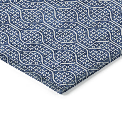 Tabselect Home Line 5' X 8' Navy Blue And Ivory Geometric Washable Indoor Outdoor Area Rug