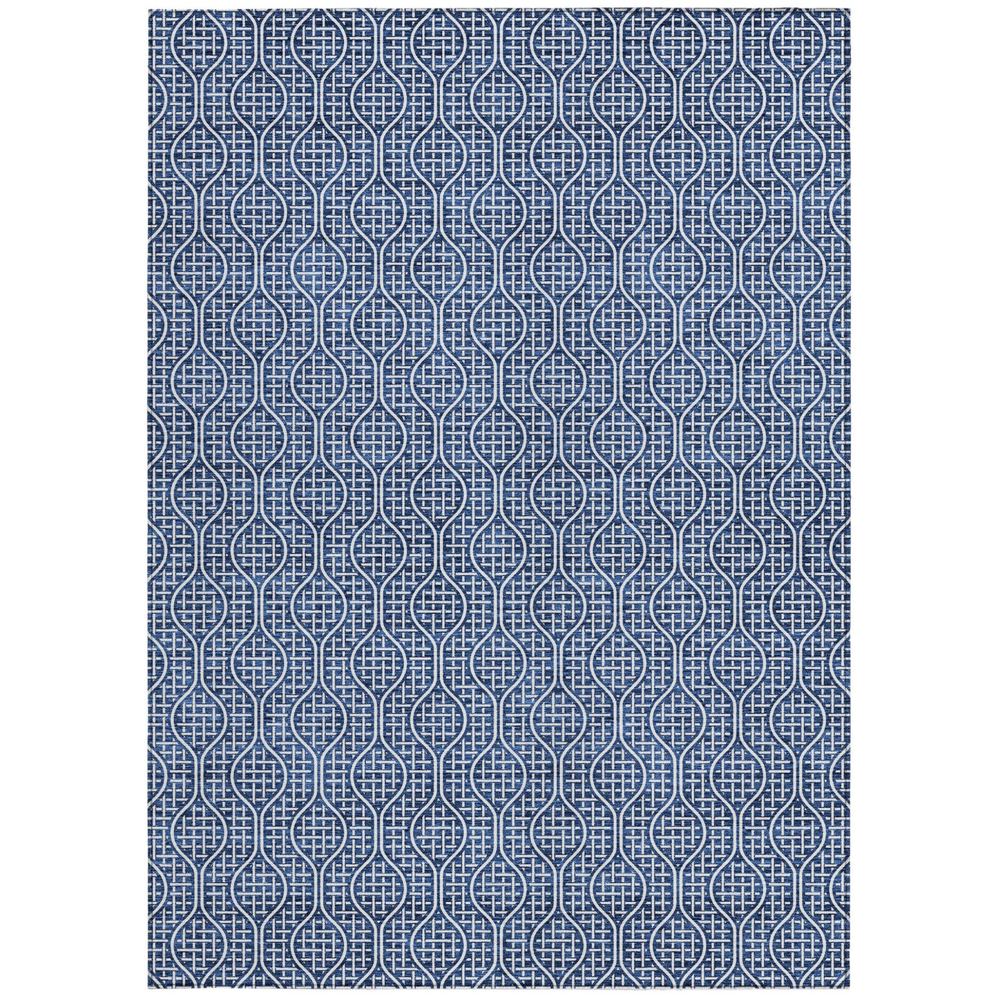 Tabselect Home Line 5' X 8' Navy Blue And Ivory Geometric Washable Indoor Outdoor Area Rug