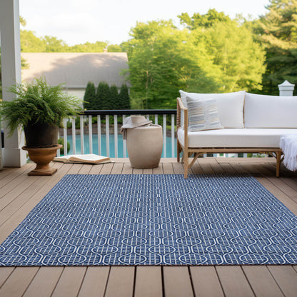 Tabselect Home Line 5' X 8' Navy Blue And Ivory Geometric Washable Indoor Outdoor Area Rug