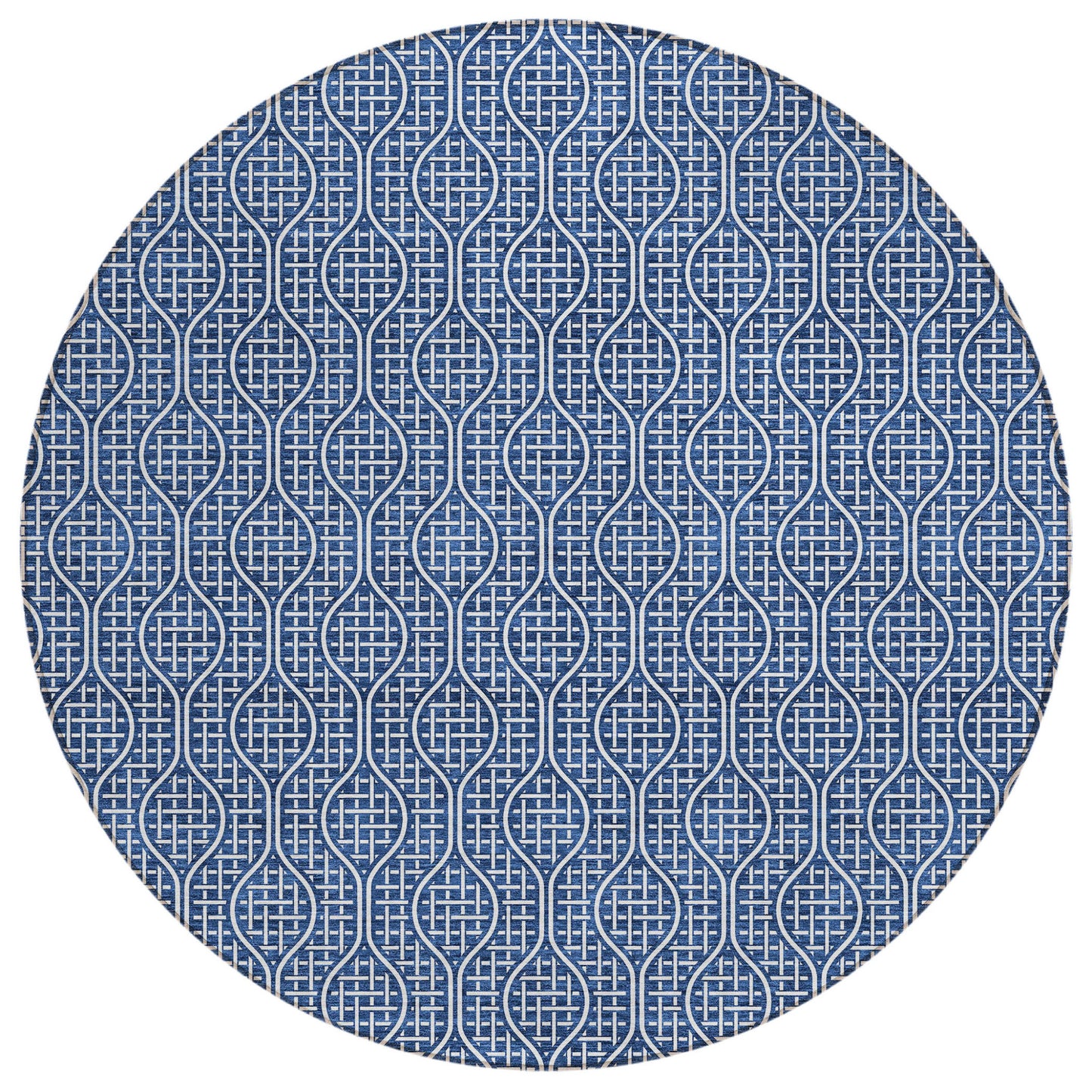Tabselect Home Line 8' Navy Blue And Ivory Round Geometric Washable Indoor Outdoor Area Rug