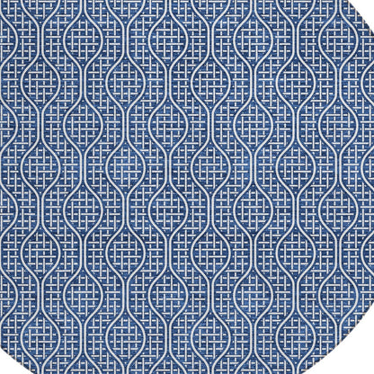 Tabselect Home Line 8' Navy Blue And Ivory Round Geometric Washable Indoor Outdoor Area Rug