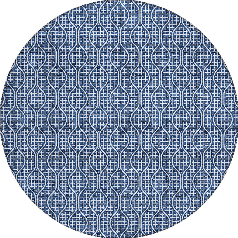 Tabselect Home Line 8' Navy Blue And Ivory Round Geometric Washable Indoor Outdoor Area Rug