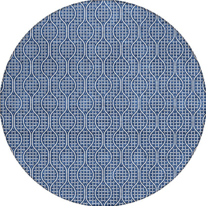 Tabselect Home Line 8' Navy Blue And Ivory Round Geometric Washable Indoor Outdoor Area Rug