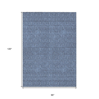 Tabselect Home Line 8' X 10' Navy Blue And Ivory Geometric Washable Indoor Outdoor Area Rug