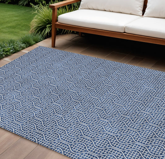 Tabselect Home Line 8' X 10' Navy Blue And Ivory Geometric Washable Indoor Outdoor Area Rug
