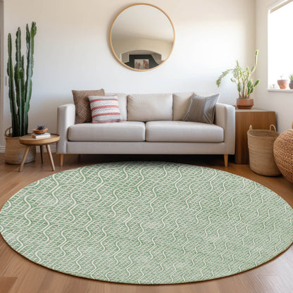 Tabselect Home Line 8' Sage And Gray Round Geometric Washable Indoor Outdoor Area Rug